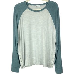 Prana Sol Protect Baseball Style White Blue Long Sleeves Top Size XL